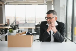A man is sitting and watching his belongings.
